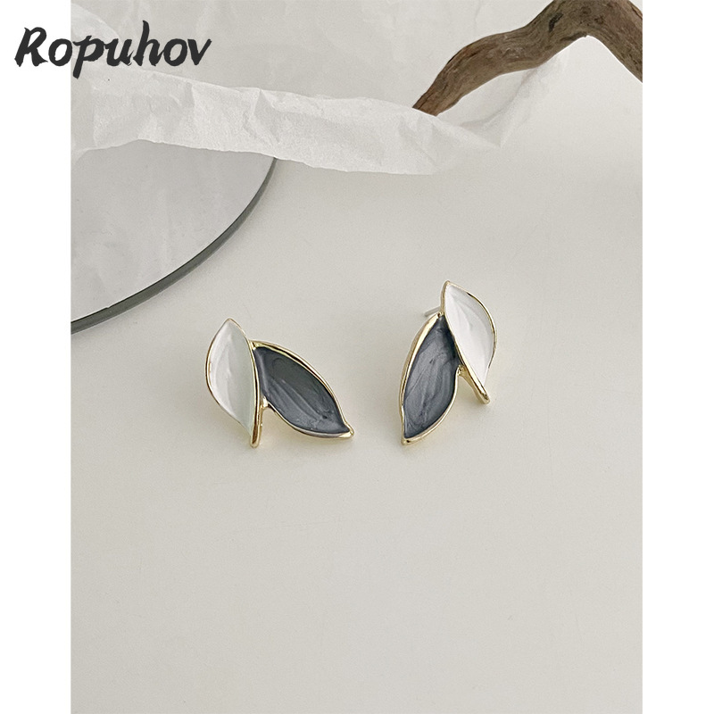 ROPUHOV 2021 새로운 한국어 ZA 유행 S 바늘 간단한 잎 귀걸이 여성 프랑스어 귀걸이